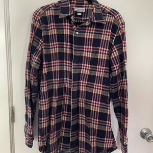 American Apparel Navy, Red & Tan Plaid Button-Down Shirt